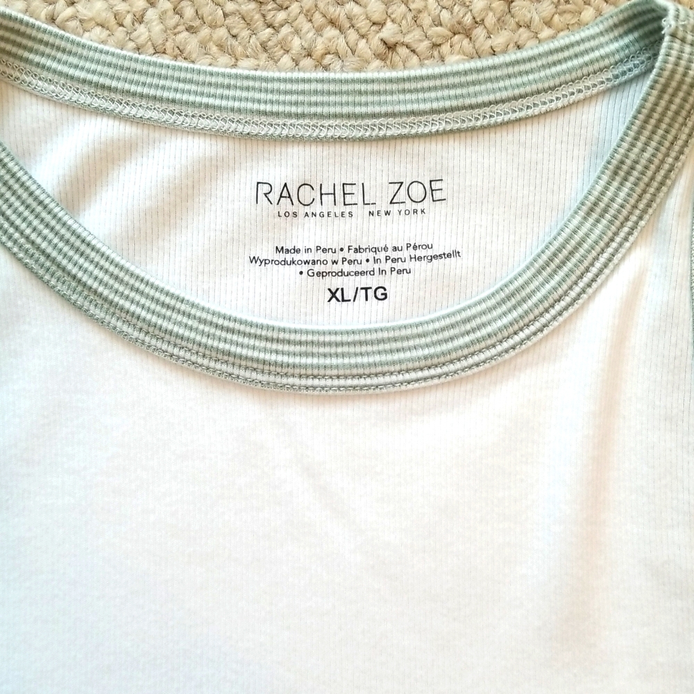 Rachel Zoe White Tank Top with Green Trim, Size XL - Picture 2 of 6